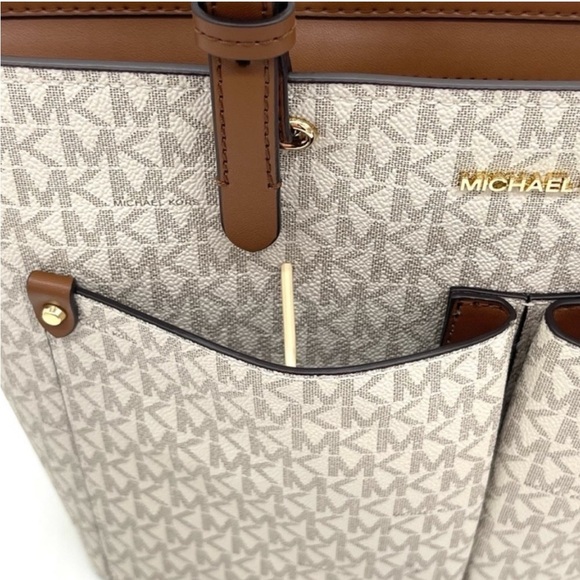 Michael Kors Medium Double Packet Tote Bag Vanilla/Brown - Picture 6 of 12